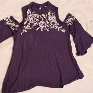 Navy blue bare shoulder embroidered top